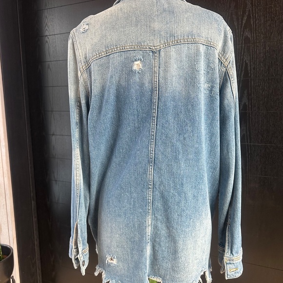 Free People - Moonchild Distressed Denim Long Shirt Jacket XS - Picture 7 of 15